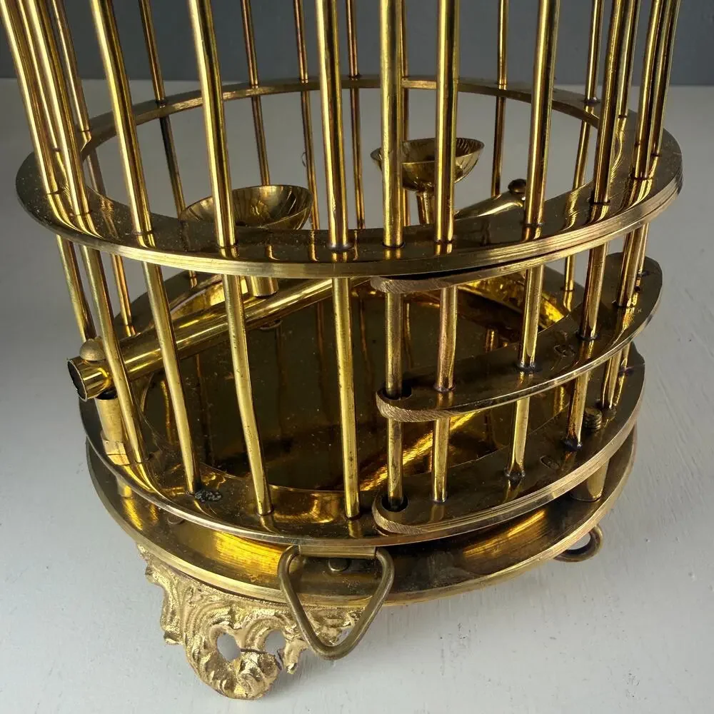 Vintage Solid Brass Bird Cage | Mid-Century Decorative Hanging Cage with Perch